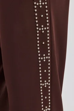 Women CLO-BOT-TRO Stud Wide Leg Jogger - Chocolate