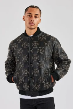 CLO-TOP-OUT Studded Oversized PU Bomber Jacket