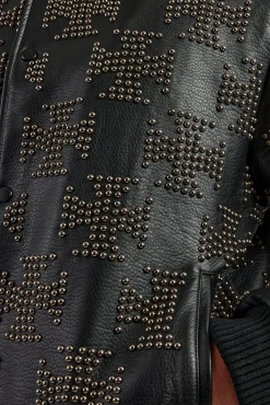 CLO-TOP-OUT Studded Oversized PU Bomber Jacket