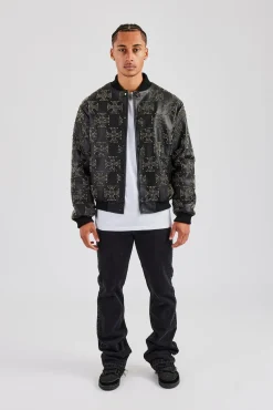 CLO-TOP-OUT Studded Oversized PU Bomber Jacket