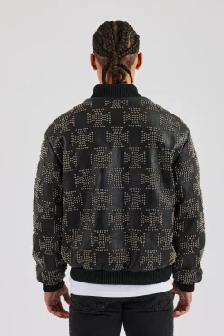 CLO-TOP-OUT Studded Oversized PU Bomber Jacket