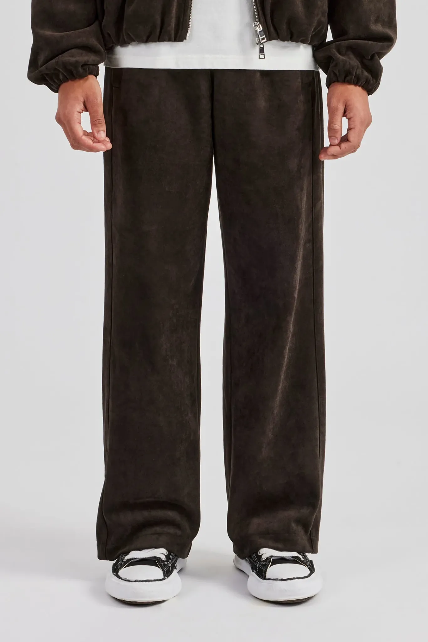 CLO-BOT-TRO Suede Straight Leg Jogger - Charcoal