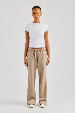 Women CLO-BOT-TRO Suede Wide Leg Trouser- Beige