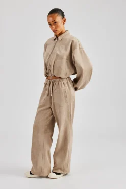 Women CLO-BOT-TRO Suede Wide Leg Trouser- Beige