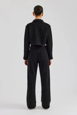 Women CLO-SET Tailored Jersey Cropped Harrington Jacket & Wide Leg Trouser - Black