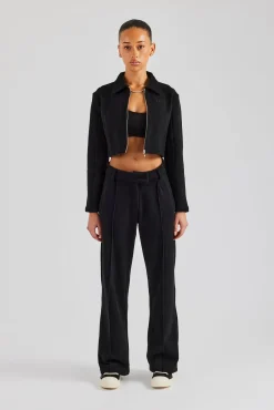 Women CLO-TOP-OUT Tailored Jersey Cropped Harrington Jacket - Black