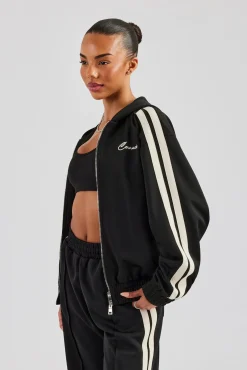 Women CLO-TOP-OUT-HOOD Taping Hooded Jacket - Black