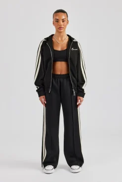 Women CLO-TOP-OUT-HOOD Taping Hooded Jacket - Black