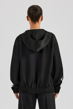 Women CLO-TOP-OUT-HOOD Taping Hooded Jacket - Black