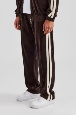 CLO-BOT-TRO Taping Straight Leg Velour Track Pant - Chocolate