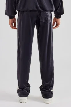 CLO-BOT-TRO Taping Straight Leg Velour Track Pant - Charcoal