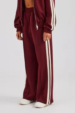 Women CLO-BOT-TRO Taping Wide Leg Track Pant - Burgundy
