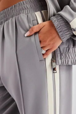 Women CLO-BOT-TRO Taping Wide Leg Track Pant - Grey