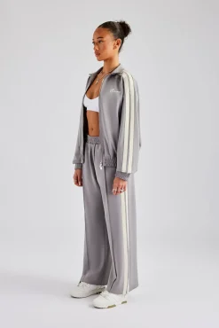 Women CLO-BOT-TRO Taping Wide Leg Track Pant - Grey