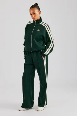 Women CLO-BOT-TRO Taping Wide Leg Track Pant - Bottle Green