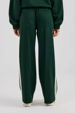 Women CLO-BOT-TRO Taping Wide Leg Track Pant - Bottle Green