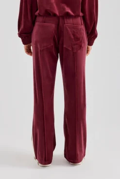 Women CLO-BOT-TRO Taping Wide Leg Velour Track Pant - Burgundy