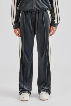 Women CLO-BOT-TRO Taping Wide Leg Velour Track Pant - Grey