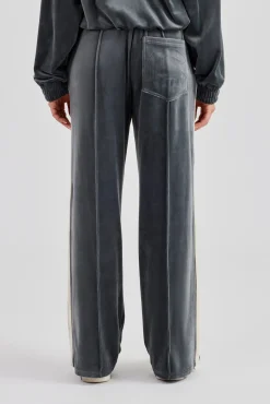 Women CLO-BOT-TRO Taping Wide Leg Velour Track Pant - Grey