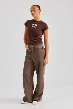 Women CLO-TOP-TEE Tell Me Lies Capped Sleeve Tee - Chocolate