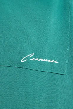 CLO-TOP-SHIR Text Print Bowling Shirt - Green
