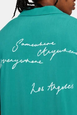 CLO-TOP-SHIR Text Print Bowling Shirt - Green