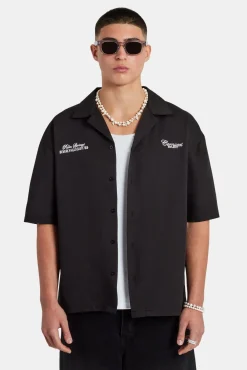 CLO-TOP-SHIR Text Print Boxy Shirt - Black