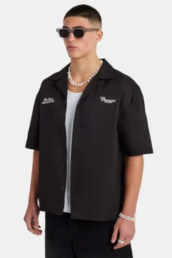 CLO-TOP-SHIR Text Print Boxy Shirt - Black