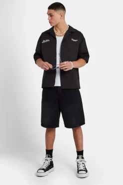 CLO-TOP-SHIR Text Print Boxy Shirt - Black