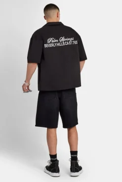 CLO-TOP-SHIR Text Print Boxy Shirt - Black