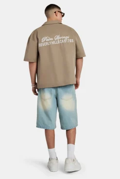 CLO-TOP-SHIR Text Print Boxy Shirt - Sage