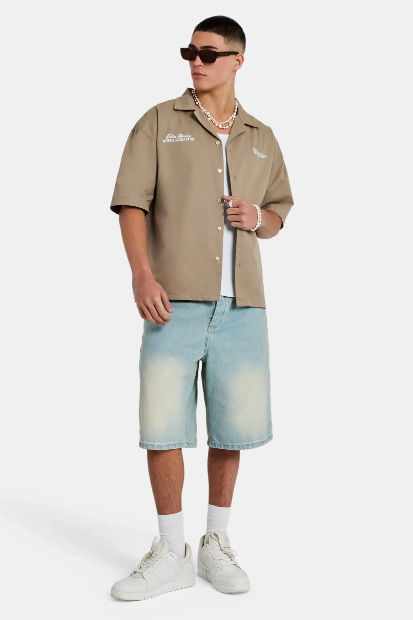 CLO-TOP-SHIR Text Print Boxy Shirt - Sage