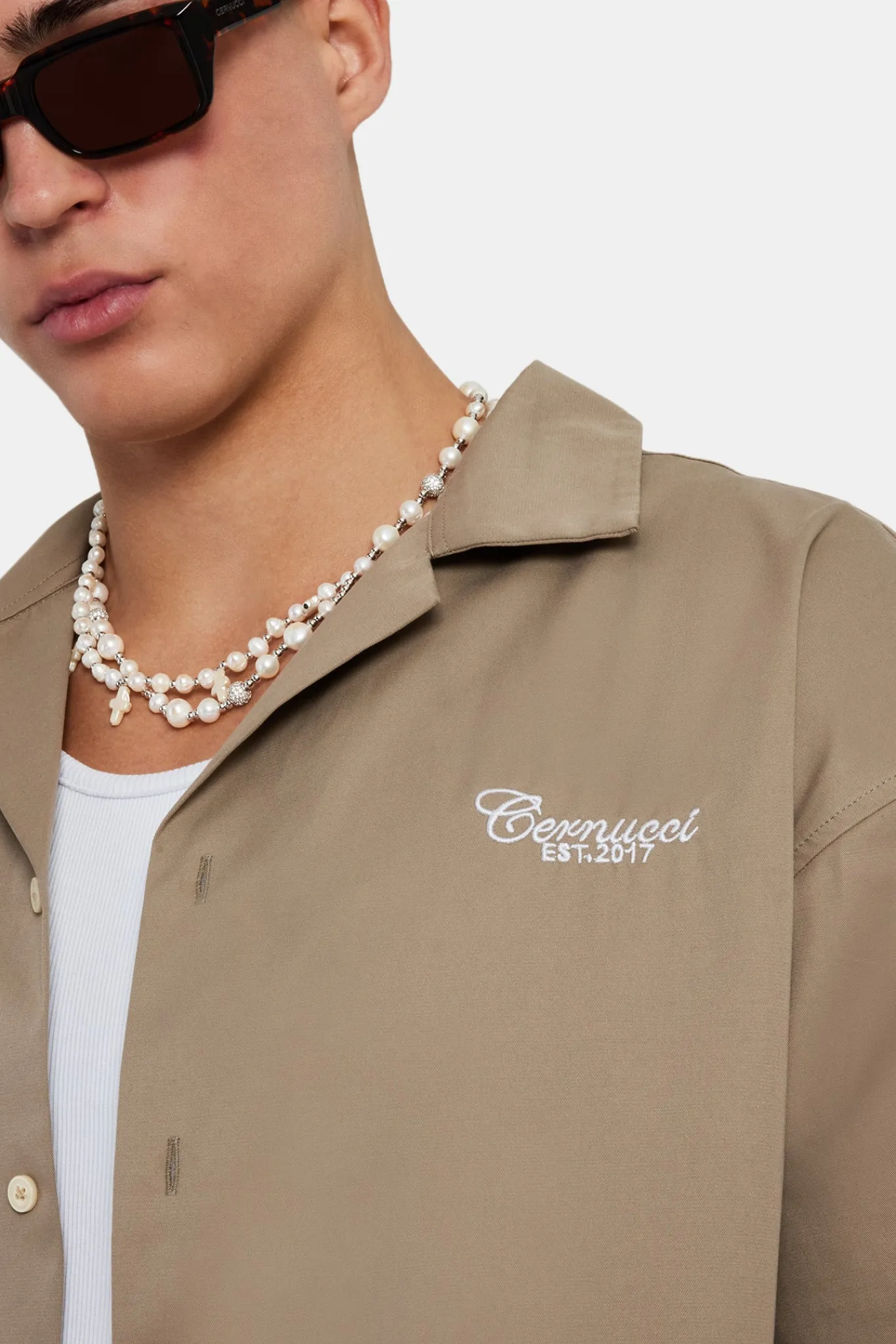 CLO-TOP-SHIR Text Print Boxy Shirt - Sage