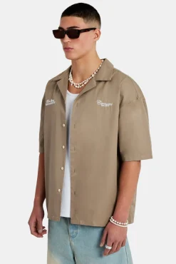 CLO-TOP-SHIR Text Print Boxy Shirt - Sage