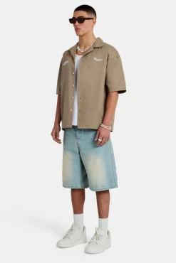 CLO-TOP-SHIR Text Print Boxy Shirt - Sage