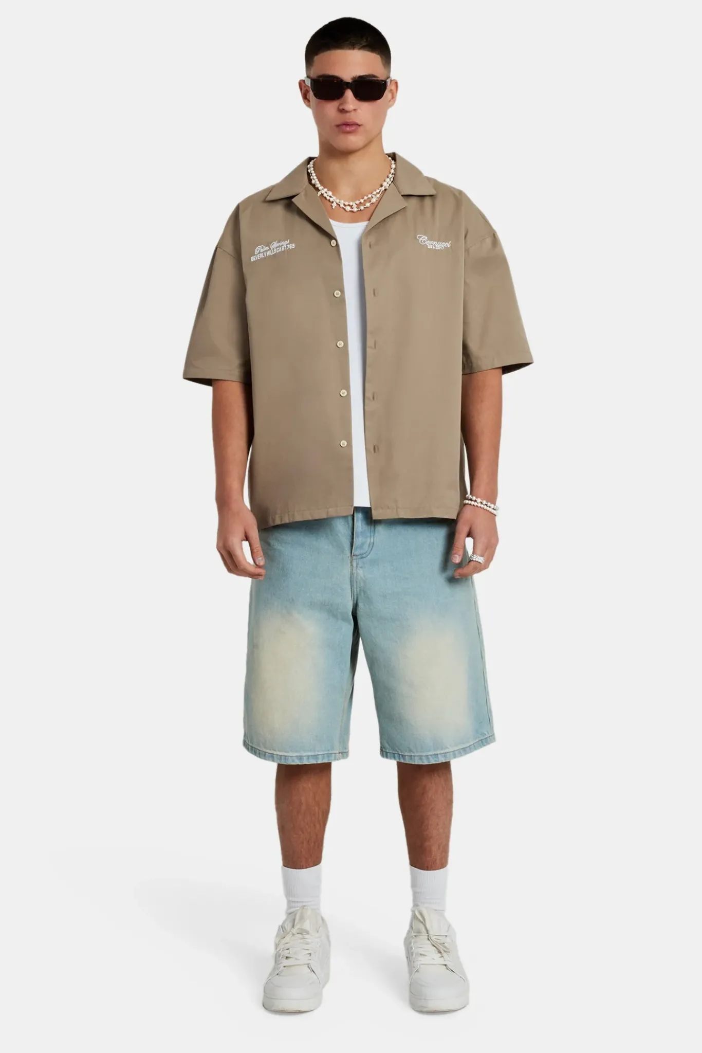 CLO-TOP-SHIR Text Print Boxy Shirt - Sage