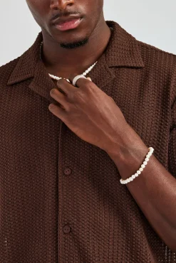 CLO-TOP-SHIR Textured Button Front Revere Shirt - Chocolate