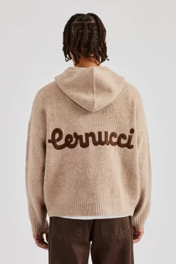 CLO-TOP-HS-HOOD-KTW Tonal Zip Through Knit Hoodie - Stone