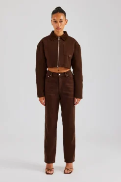 Women CLO-SET Twill Cord Collar Jacket & Trouser - Chocolate