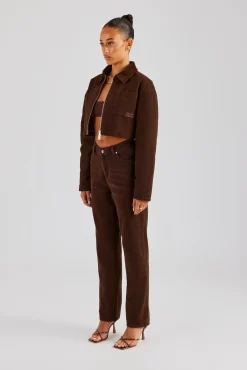 Women CLO-SET Twill Cord Collar Jacket & Trouser - Chocolate
