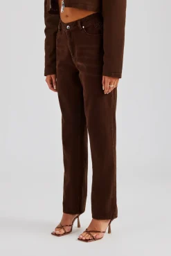 Women CLO-SET Twill Cord Collar Jacket & Trouser - Chocolate
