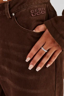 Women CLO-SET Twill Cord Collar Jacket & Trouser - Chocolate
