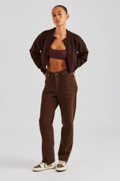 Women CLO-BOT-TRO Twill Embroidered Trouser- Chocolate