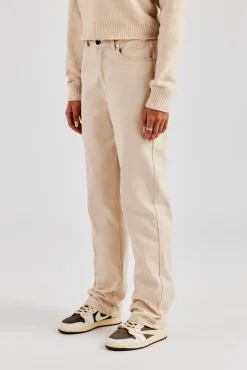 Women CLO-BOT-TRO Twill Embroidered Trouser - Stone