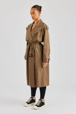 Women CLO-TOP-OUT Twill Trench Coat - Taupe