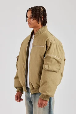 CLO-TOP-OUT Twill Utility Cargo Bomber Jacket - Taupe