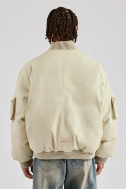 CLO-TOP-OUT Twill Utility Heavy Bomber Jacket - Off White