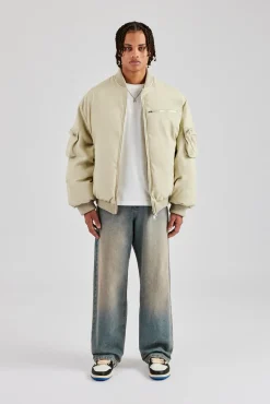 CLO-TOP-OUT Twill Utility Heavy Bomber Jacket - Off White