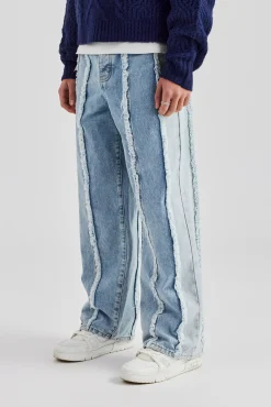 CLO-BOT-DEN Two Tone Denim Stacked Jean - Light Blue
