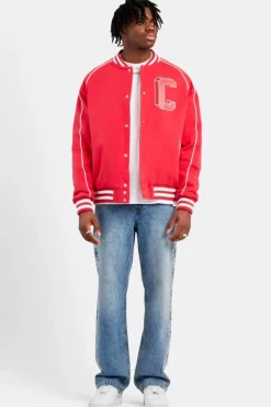 CLO-TOP-OUT Varsity Bomber Jacket - Red